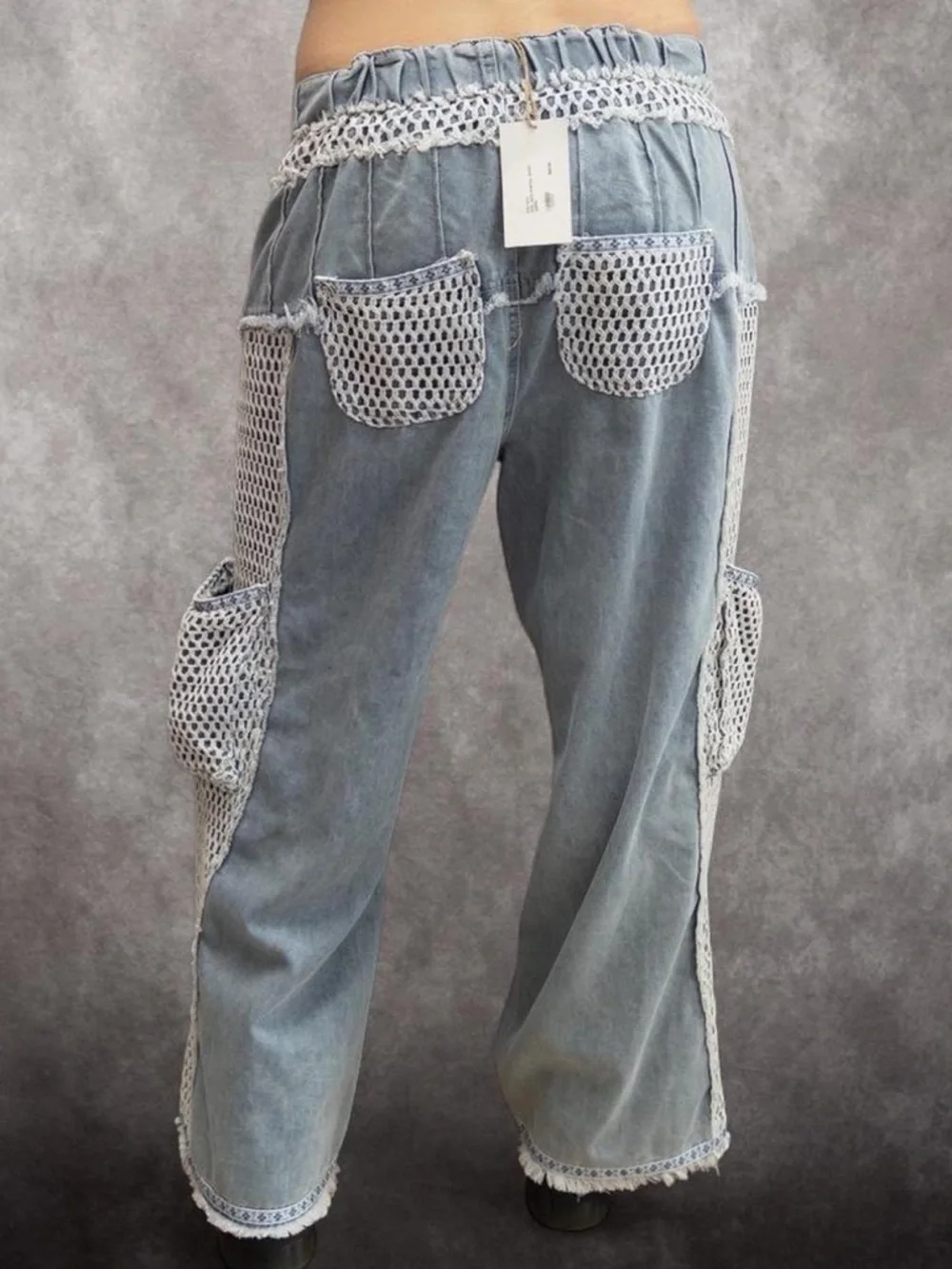 NWT POL Lace Overlay Mesh Cargo Denim Jeans Size Large - Picture 4 of 6